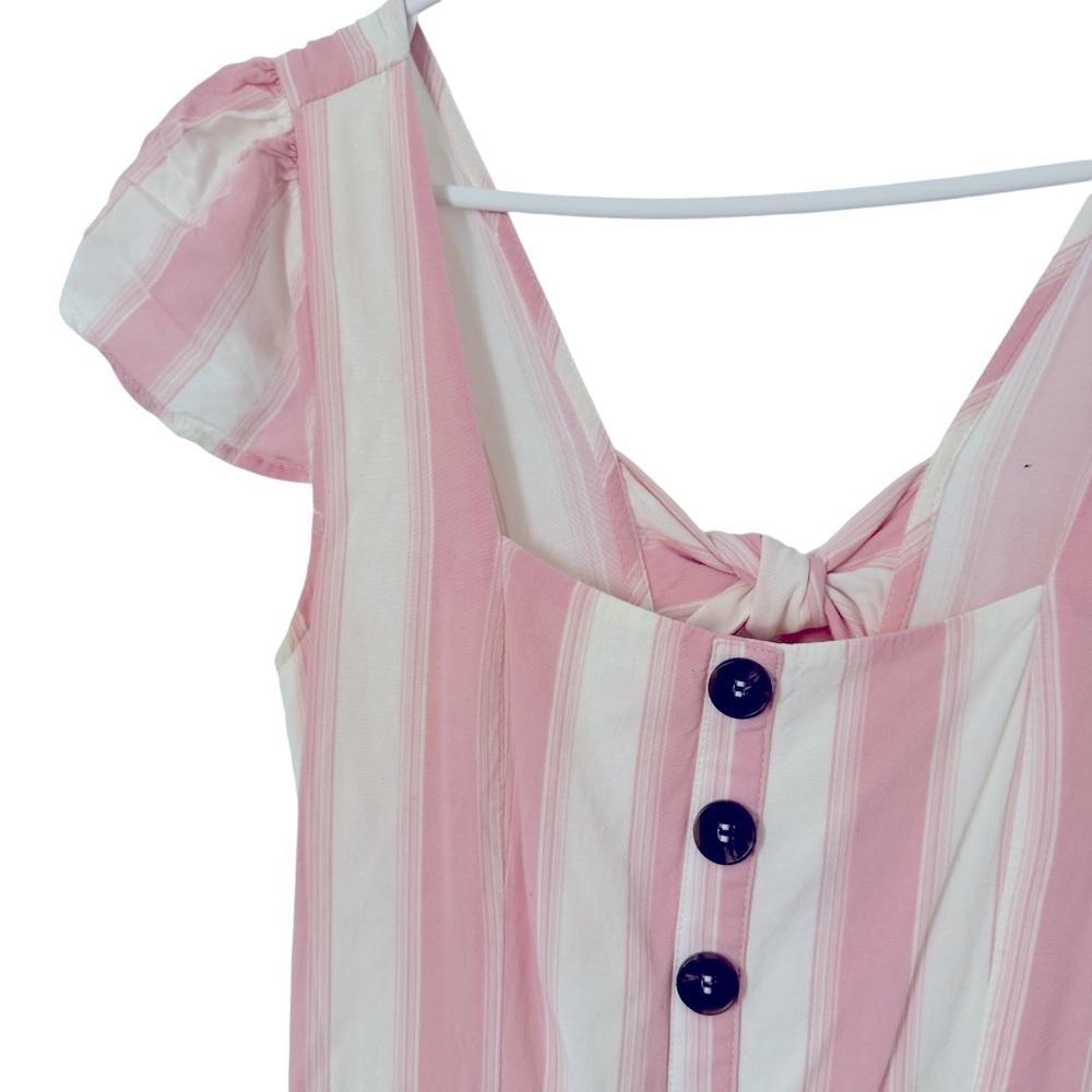 Trixxi Pink Striped Button Down Midi Dress with Tie Back